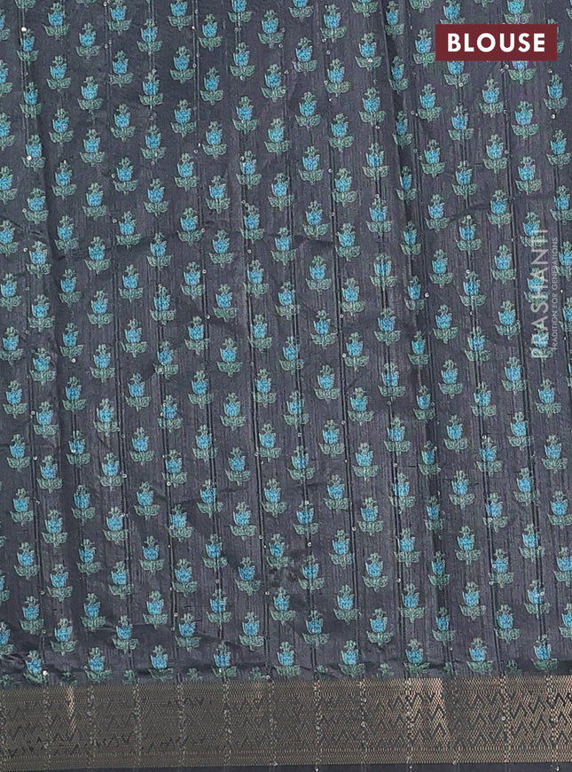 Semi tussar saree green and black with floral butta prints & sequin work and zari woven border