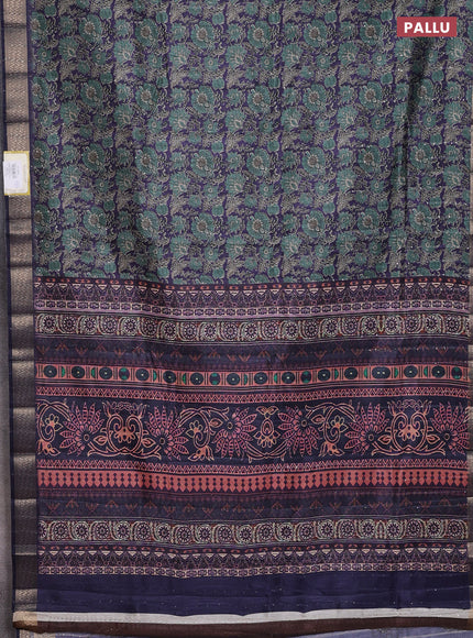 Semi tussar saree violet with allover kalamkari prints & sequin work and zari woven border