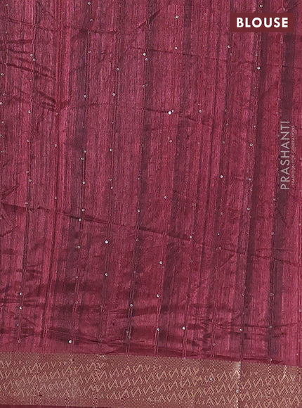 Semi tussar saree deep maroon with allover kalamkari prints & sequin work and zari woven border