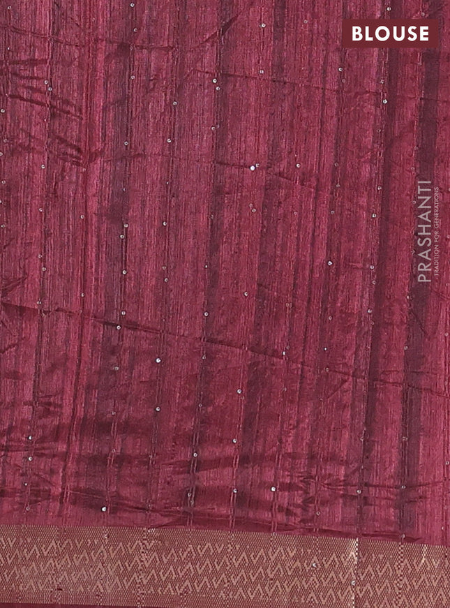 Semi tussar saree deep maroon with allover kalamkari prints & sequin work and zari woven border