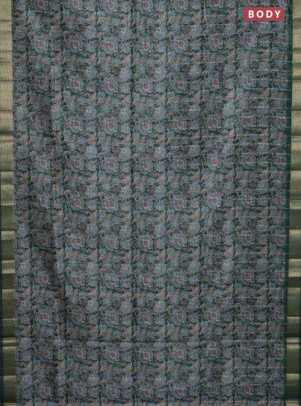 Semi tussar saree green with allover kalamkari prints & sequin work and zari woven border
