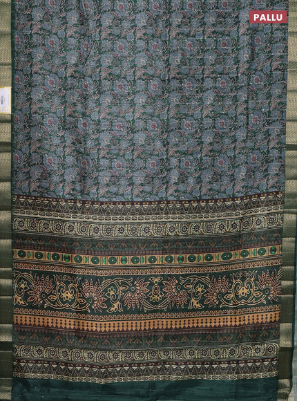 Semi tussar saree green with allover kalamkari prints & sequin work and zari woven border