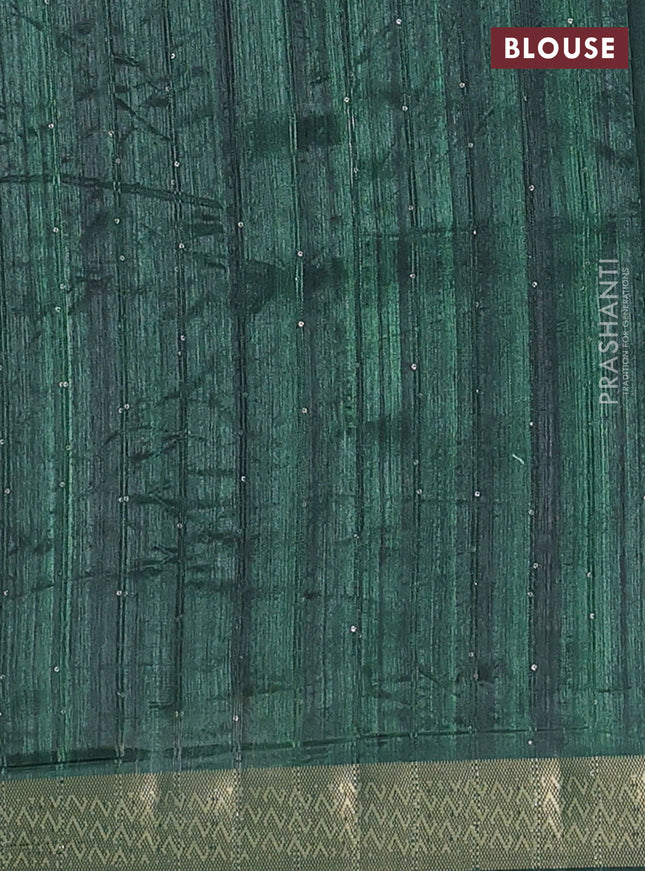 Semi tussar saree green with allover kalamkari prints & sequin work and zari woven border