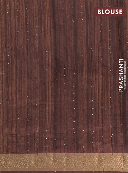 Semi tussar saree brown with allover kalamkari prints & sequin work and zari woven border