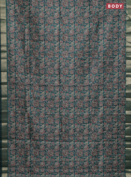 Semi tussar saree green with allover kalamkari prints & sequin work and zari woven border