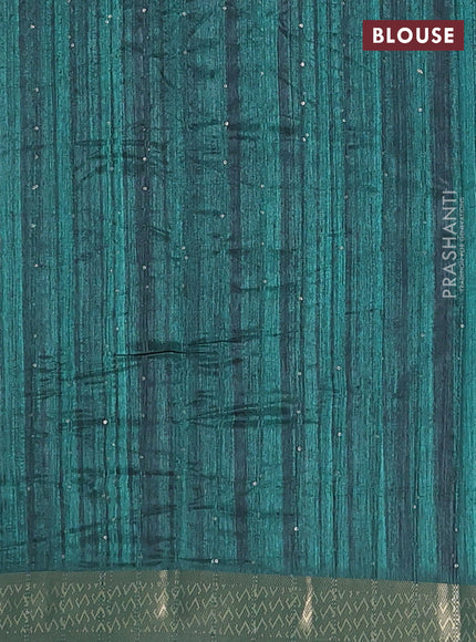 Semi tussar saree green with allover kalamkari prints & sequin work and zari woven border