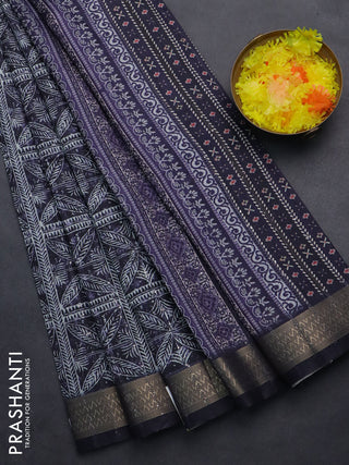 Semi tussar saree deep jamun shade with allover leaf prints & sequin work and zari woven border