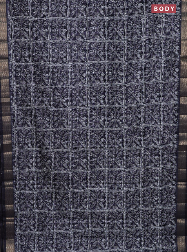 Semi tussar saree deep jamun shade with allover leaf prints & sequin work and zari woven border