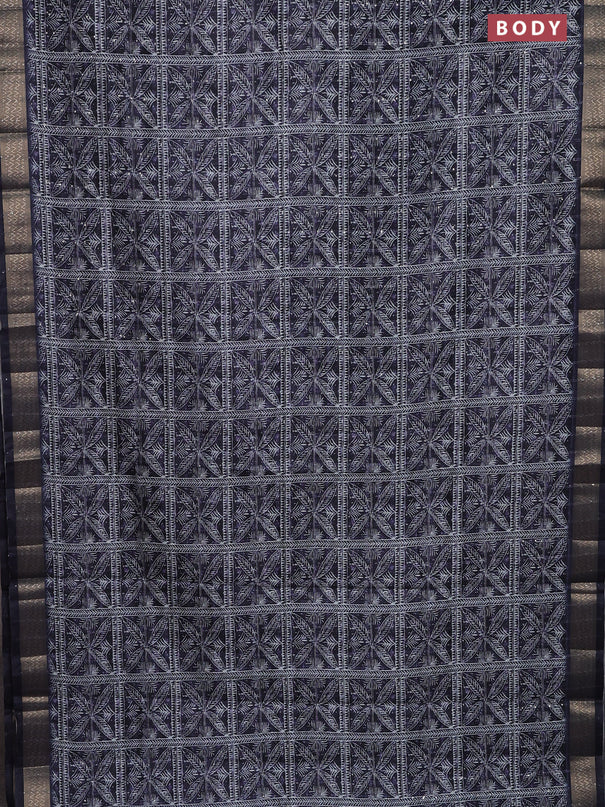 Semi tussar saree deep jamun shade with allover leaf prints & sequin work and zari woven border