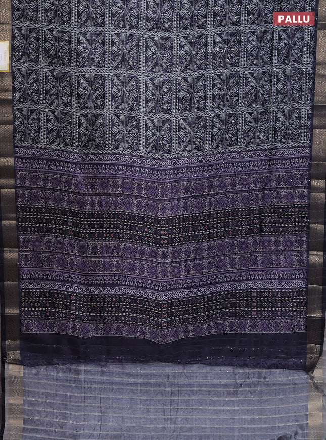 Semi tussar saree deep jamun shade with allover leaf prints & sequin work and zari woven border