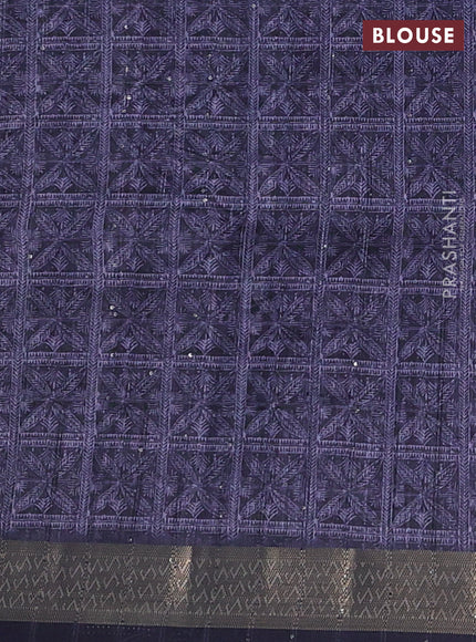 Semi tussar saree deep jamun shade with allover leaf prints & sequin work and zari woven border