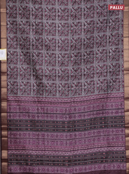 Semi tussar saree wine shade with allover leaf prints & sequin work and zari woven border