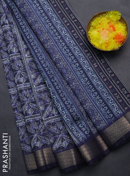 Semi tussar saree violet with allover leaf prints & sequin work and zari woven border