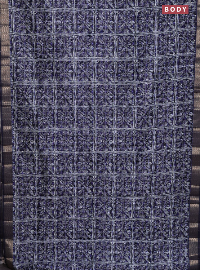 Semi tussar saree violet with allover leaf prints & sequin work and zari woven border