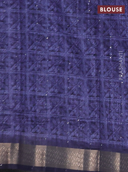 Semi tussar saree violet with allover leaf prints & sequin work and zari woven border