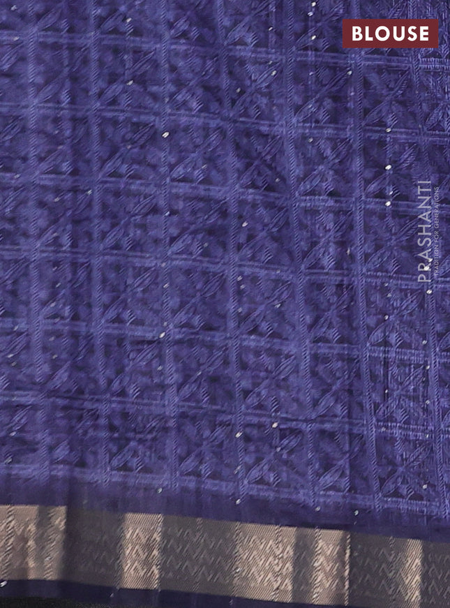 Semi tussar saree violet with allover leaf prints & sequin work and zari woven border