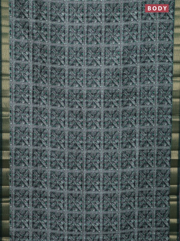 Semi tussar saree green with allover leaf prints & sequin work and zari woven border
