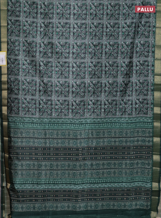 Semi tussar saree green with allover leaf prints & sequin work and zari woven border