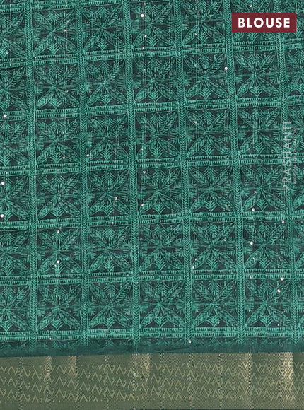 Semi tussar saree green with allover leaf prints & sequin work and zari woven border