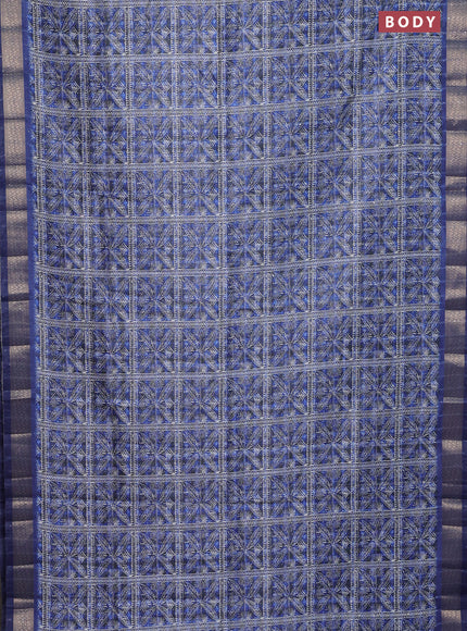 Semi tussar saree blue and grey with allover leaf prints & sequin work and zari woven border