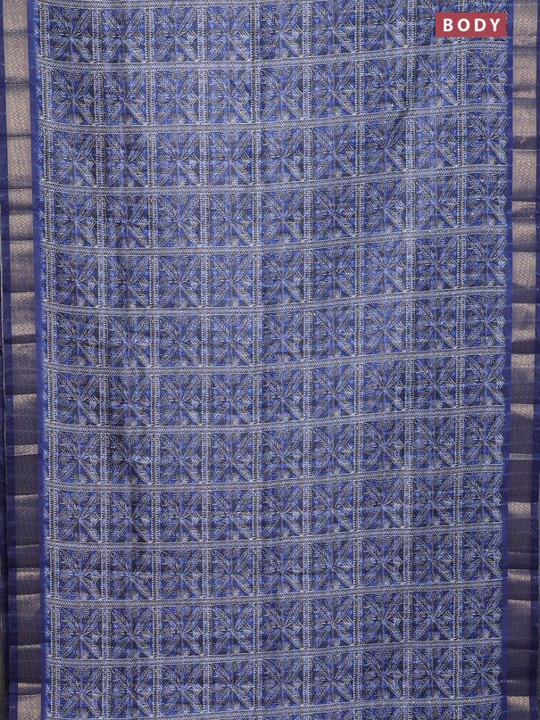Semi tussar saree blue and grey with allover leaf prints & sequin work and zari woven border