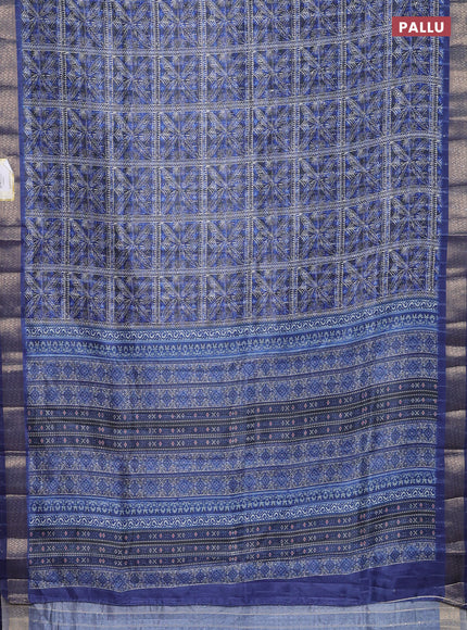 Semi tussar saree blue and grey with allover leaf prints & sequin work and zari woven border