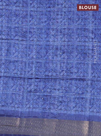 Semi tussar saree blue and grey with allover leaf prints & sequin work and zari woven border
