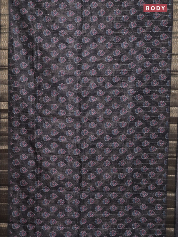 Semi tussar saree grey with floral butta prints & sequin work and zari woven border