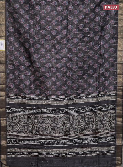 Semi tussar saree grey with floral butta prints & sequin work and zari woven border