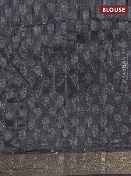 Semi tussar saree grey with floral butta prints & sequin work and zari woven border