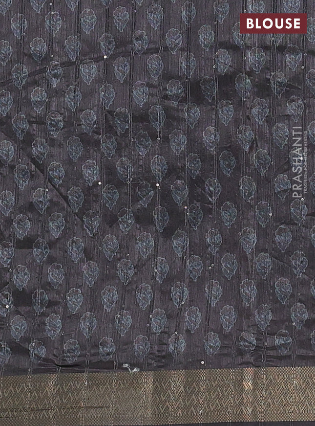 Semi tussar saree grey with floral butta prints & sequin work and zari woven border