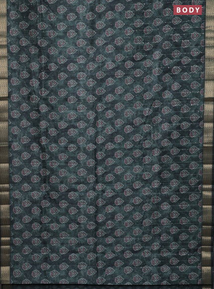 Semi tussar saree sap green with floral butta prints & sequin work and zari woven border
