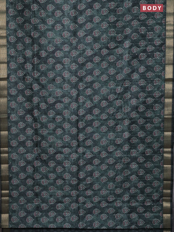 Semi tussar saree sap green with floral butta prints & sequin work and zari woven border