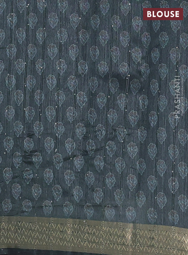 Semi tussar saree sap green with floral butta prints & sequin work and zari woven border