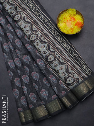 Semi tussar saree grey with floral butta prints & sequin work and zari woven border