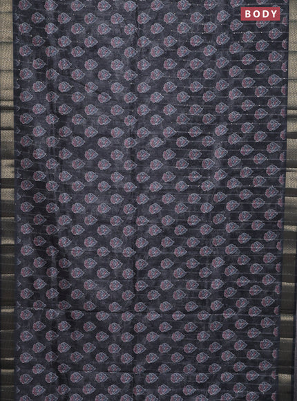 Semi tussar saree grey with floral butta prints & sequin work and zari woven border