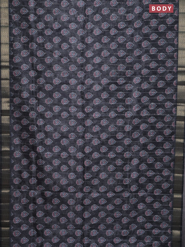 Semi tussar saree grey with floral butta prints & sequin work and zari woven border