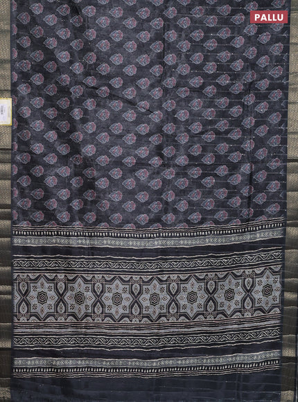 Semi tussar saree grey with floral butta prints & sequin work and zari woven border