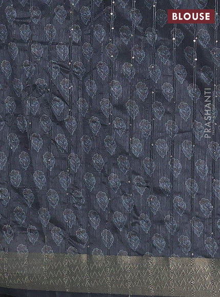 Semi tussar saree grey with floral butta prints & sequin work and zari woven border