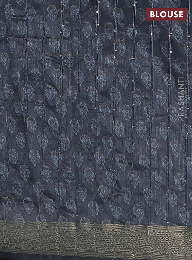 Semi tussar saree grey with floral butta prints & sequin work and zari woven border