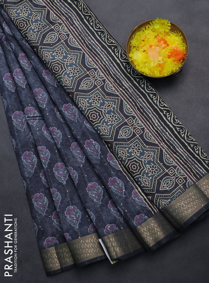 Semi tussar saree elephant grey with floral butta prints & sequin work and zari woven border