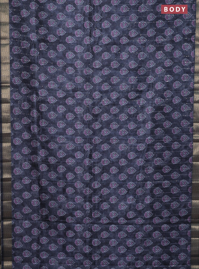 Semi tussar saree elephant grey with floral butta prints & sequin work and zari woven border