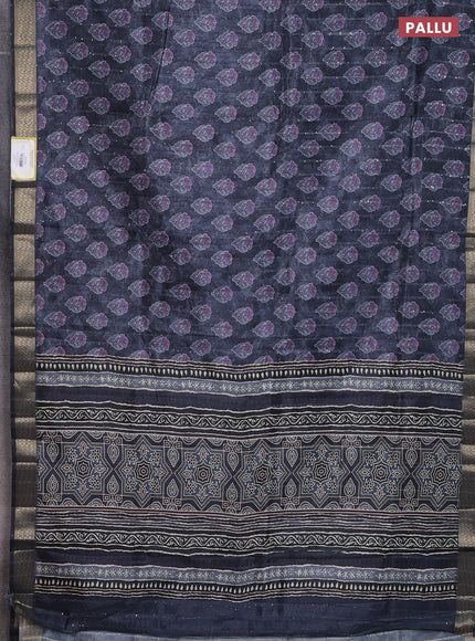 Semi tussar saree elephant grey with floral butta prints & sequin work and zari woven border