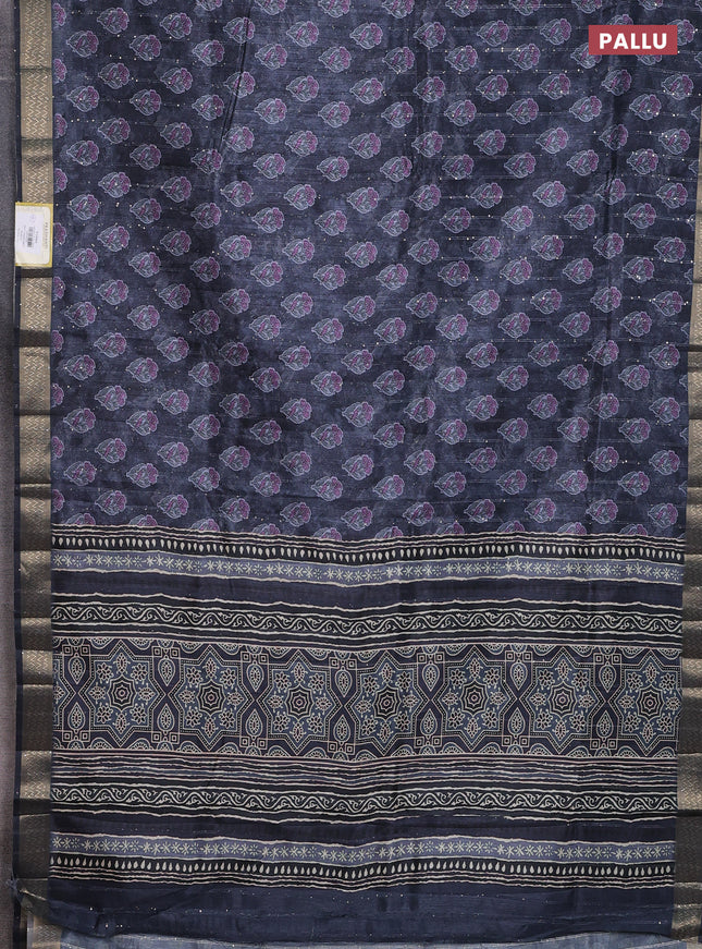 Semi tussar saree elephant grey with floral butta prints & sequin work and zari woven border