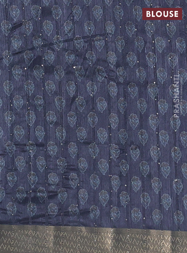 Semi tussar saree elephant grey with floral butta prints & sequin work and zari woven border