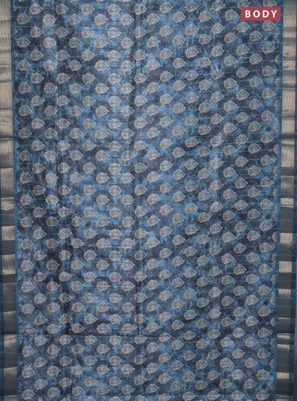 Semi tussar saree blue shade with floral butta prints & sequin work and zari woven border