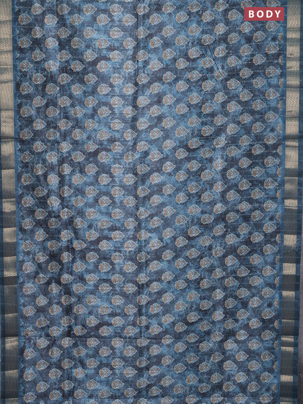 Semi tussar saree blue shade with floral butta prints & sequin work and zari woven border