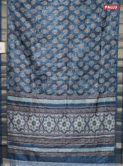 Semi tussar saree blue shade with floral butta prints & sequin work and zari woven border
