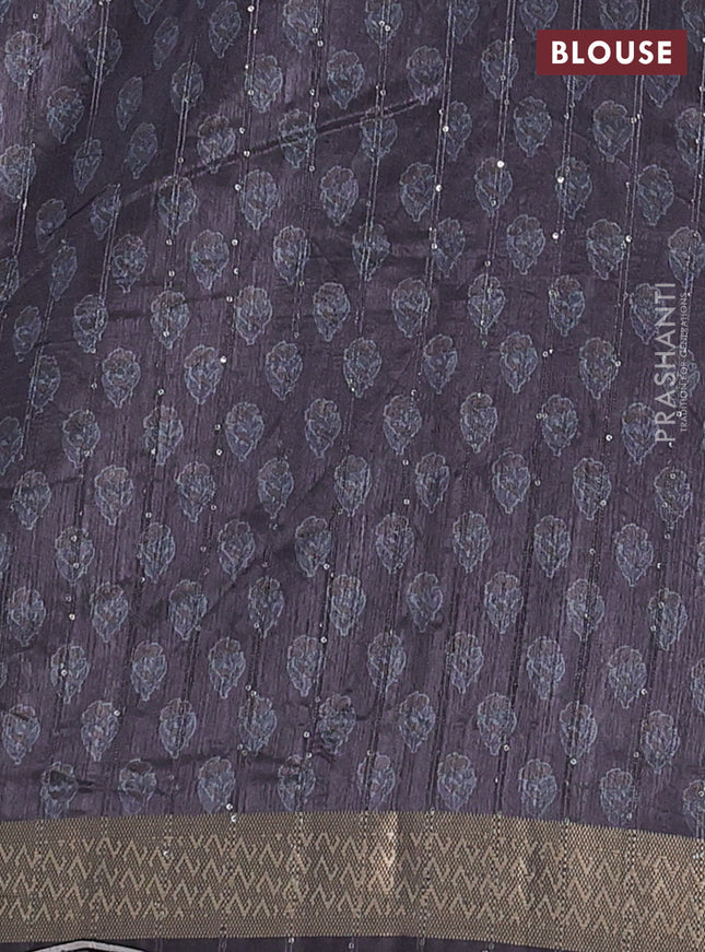 Semi tussar saree brown with floral butta prints & sequin work and zari woven border