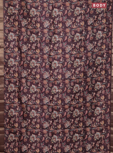 Semi tussar saree deep maroon with kalamakri prints & sequin work and zari woven border